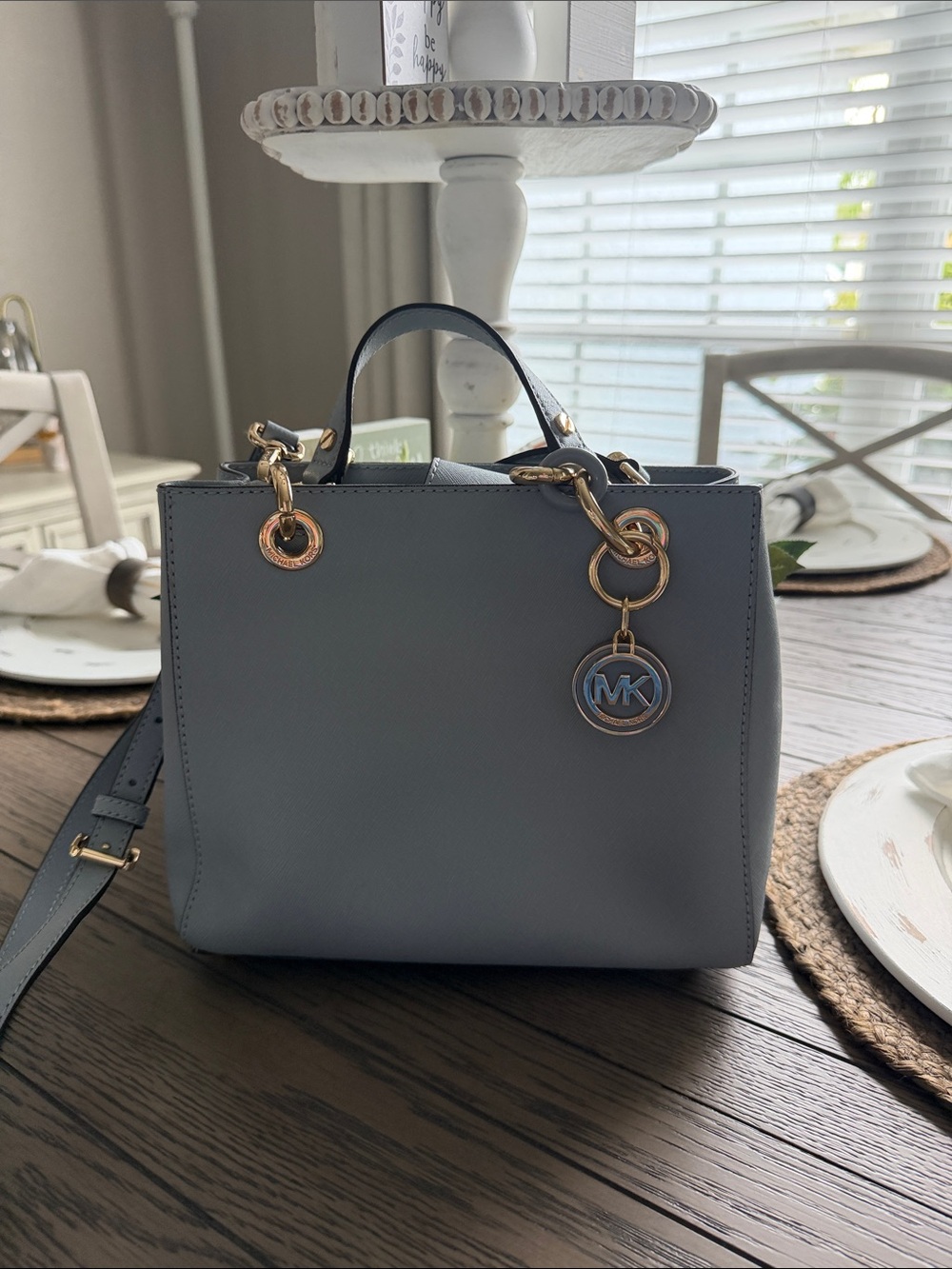 Michael Kors Light Blue Structured Leather Satchel Handbag in exc. condition